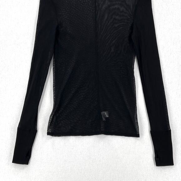 ENZA COSTA Mesh Cuffed Turtleneck Top Womens Medium Black Layering Minimal NEW - Picture 10 of 16